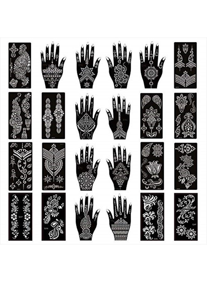 Xmasir Pack of 24 Sheets Henna Tattoo Stencil Kit/Temporary Tattoo Templates,Self-Adhesive Indian Arabian Tattoo Sticker for Body Paint New Designs