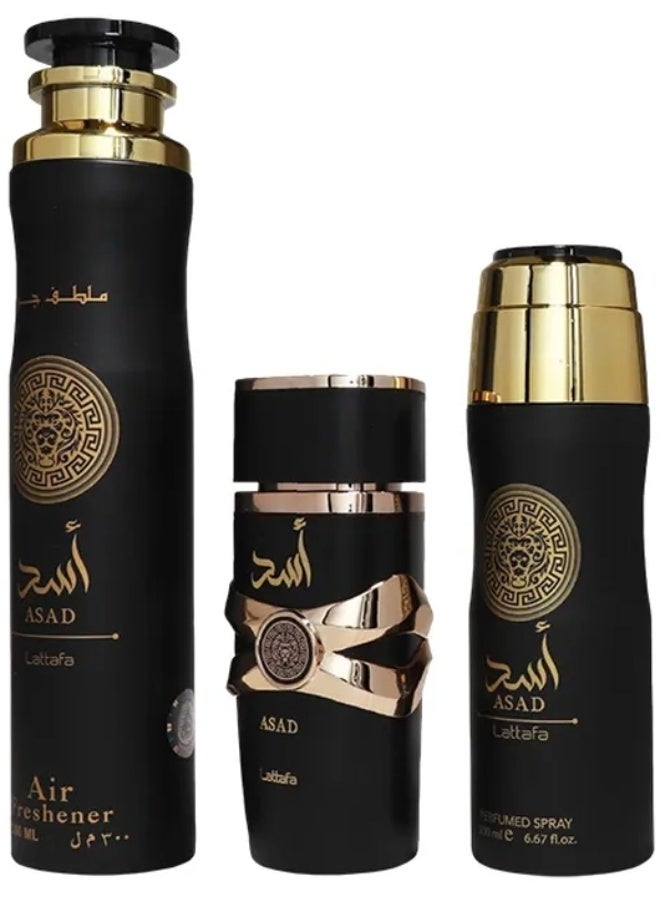 Gift Set Asad EDP 100ml + Perfumed Spray 200ml + Air Freshener 300ml