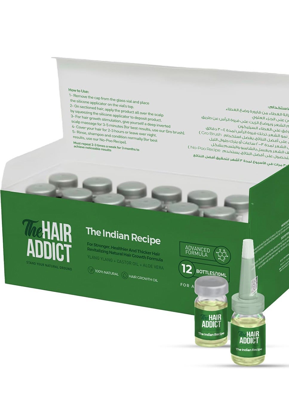 The Hair Addict Indian Recipe Hair Oil Treatment - Natural Follicle-Nourishing Scalp Boost for Fuller Thicker Hair - Strengthening Herbal Blend - 12 Vials
