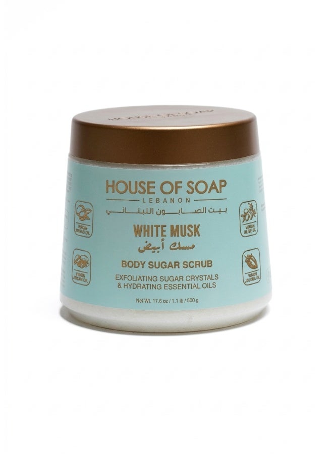 White Musk Body Sugar Scrub Exfoliating & Moisturizing Skincare Treatment for Soft Smooth Glowing Skin – 500g