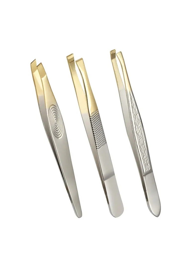 3 Pcs Stainless Steel Eyebrow Clip Oblique Flat Mouth Trimming Eyebrow Clip Eyebrow Trimming Scissors Tweezers Makeup Tool