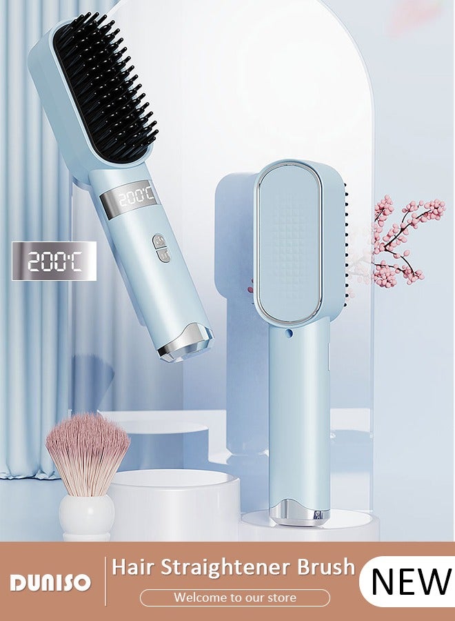 Rechargeable Hair Straightener Brush,Portable Straightener Brush for Type-c Charging, Ergonomic Design Hair Straightener Comb, Lightweight Anti-Scald Straightener with 4 Temp Settings for Home and Travel