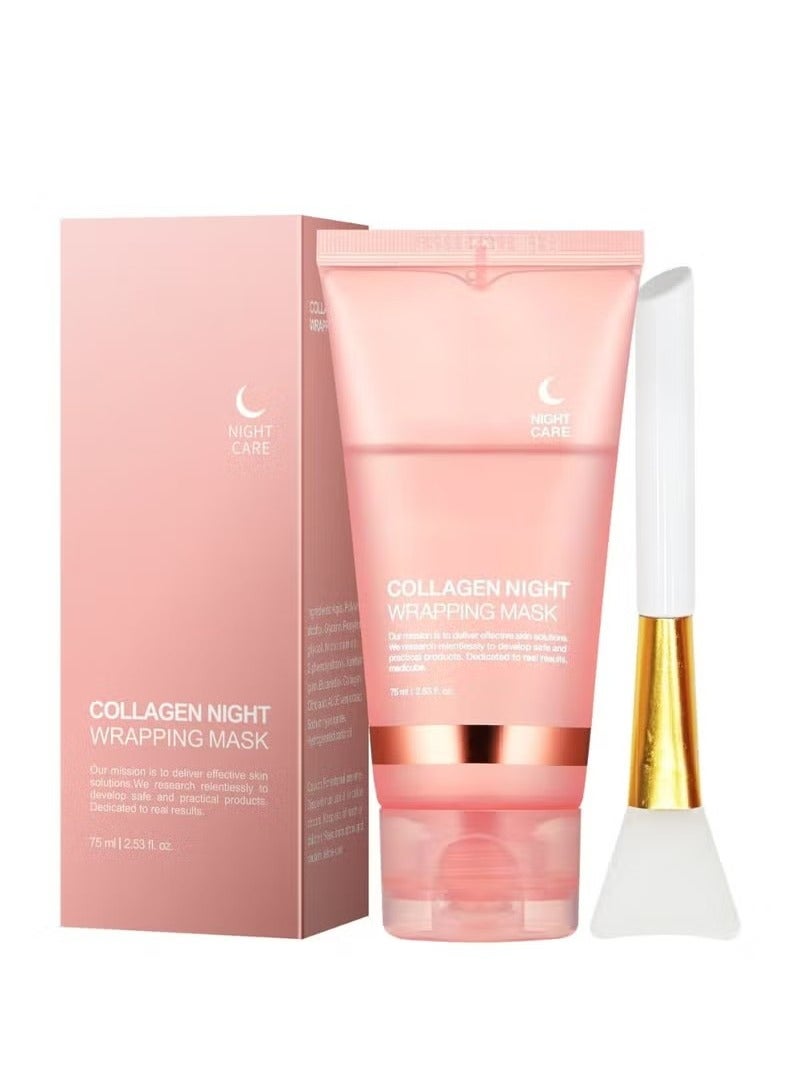 Mask Collagen Night Wrapping Mask, Hydrolyzed Collagen Peel Off Facial Mask, Smooth & Tight Skin, Reduce Fine Lines & Dullness, Skin Care For All Skin Types (2.53 fl.oz)