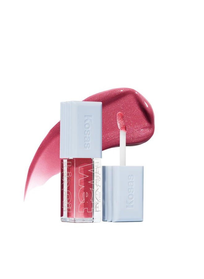 Wet Lip Oil Gloss - Hydrating Lip Plumping Treatment with Hyaluronic Acid & Peptides, Non-Sticky Finish (Malibu)