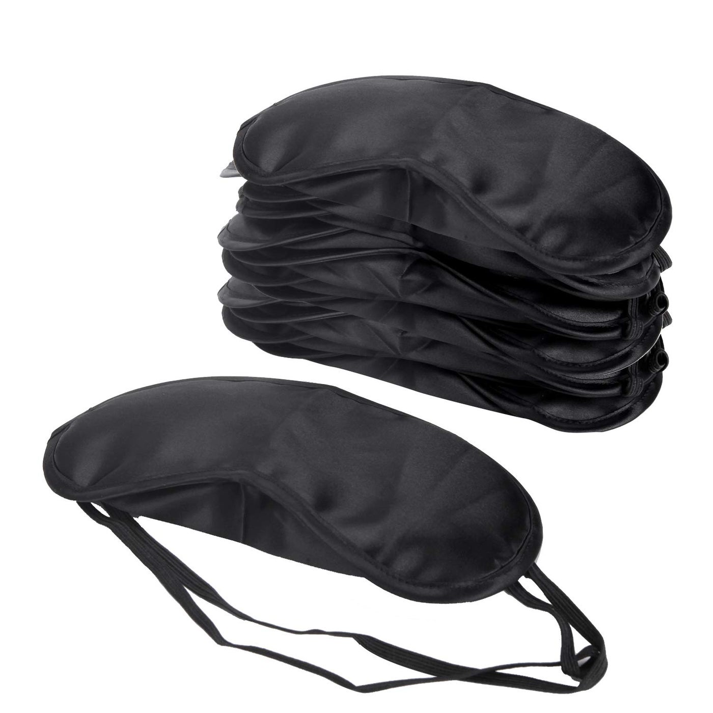 Senkary 12 Pack Blindfolds Sleep Mask Satin Eye Cover Shade with Nose Pad and Adjustable Strap for Women Men, Black