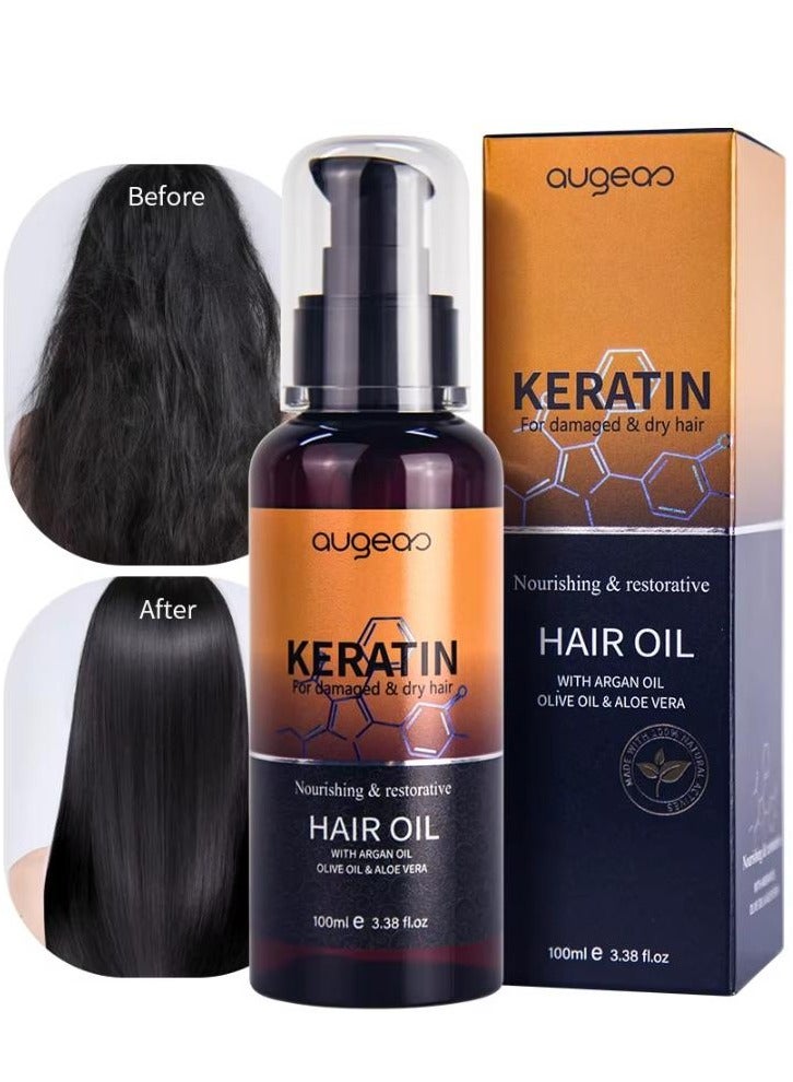 Keratin Hair Oil For Damaged And Dry Hair To Nourishing & Restorative With Argan Oil & Olive Oil And Aloe vera 100 ml
