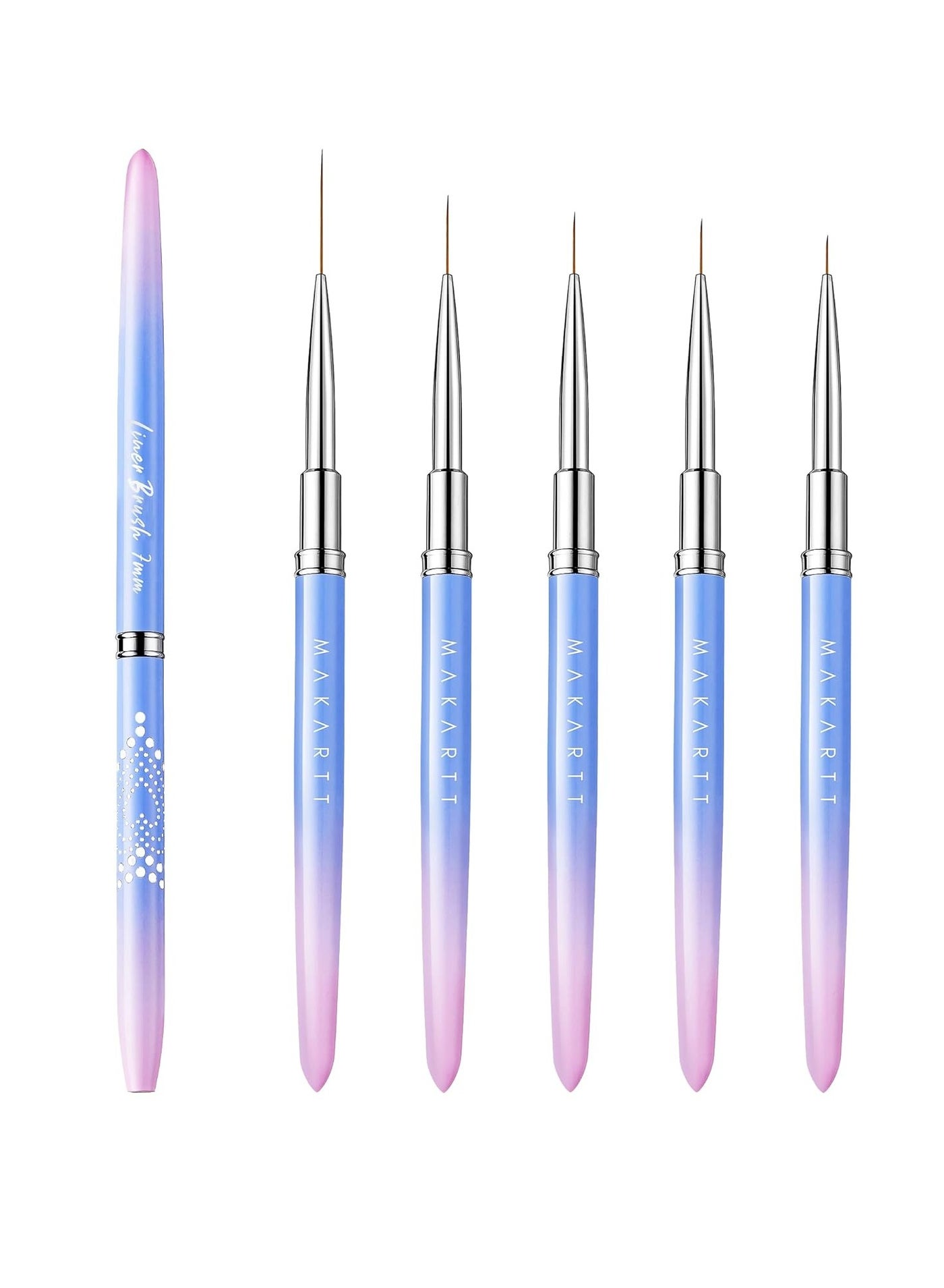 Makartt Nail Art Brushes Set: 5pcs Liner Brushes 7/9/11/15/25mm Thin Nail Art Design Brush with Cap Nail Polish Brush for Builder Gel 3D Nail Gel French Tip Tool Nail Painting