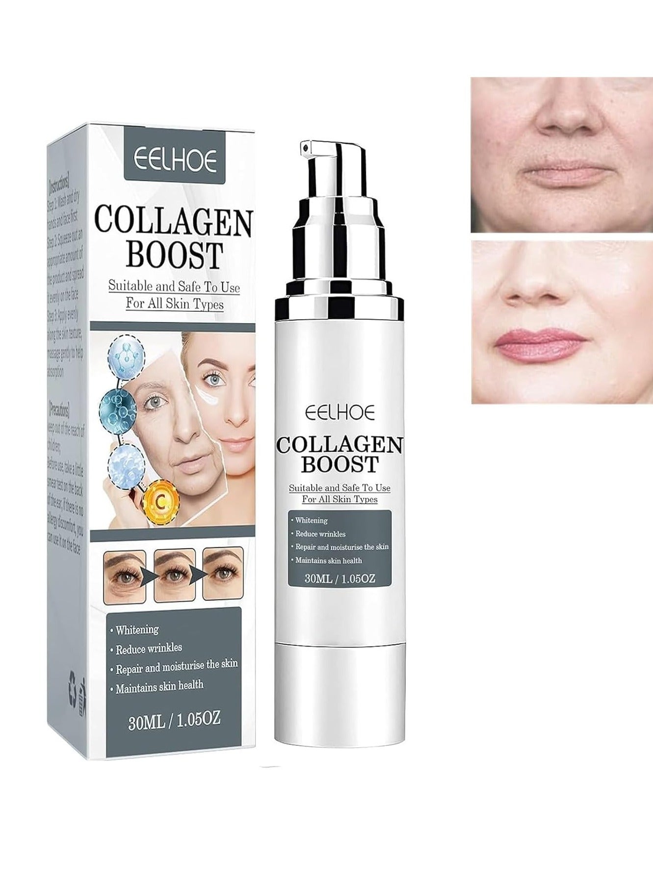1Pcs Collagen Boost Anti Aging Serum Collagen Booster For Face With Hyaluronic Acid Advanced Collagen Boost Anti Aging Anti Wrinkle Serum Dark Spot Corrector Moisturizing Nourishing Essence Collagen Face Serum