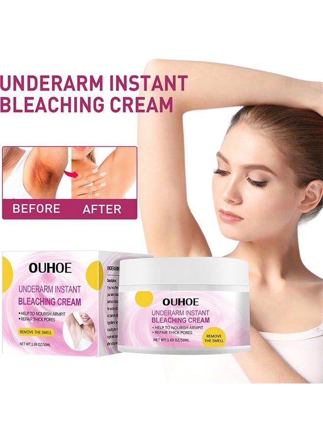 Underarm Instant Bleaching Cream- Whitening Cream for Women for Dark Armpit Body Face Lightening Cream Intimate Skin Cream for Knees Armpit Elbows Private Areas 50ml