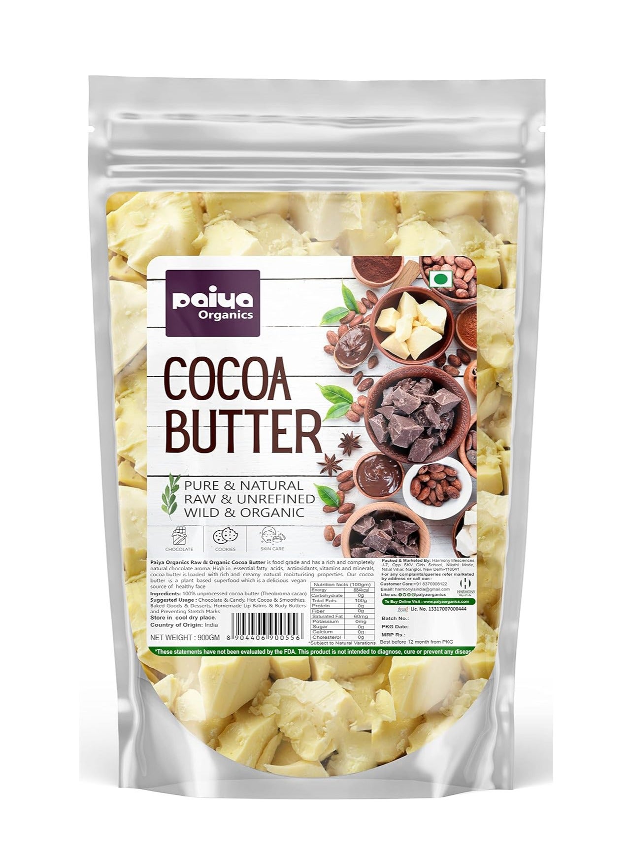 Cocoa Butter Pure and Natural Raw Unrefined Wild Organic for Body Lotion Stretch Mark Chocolate Making Moisturizer Skin Care 900gm