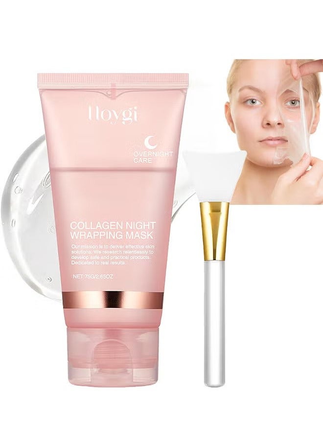 Collagen Night Wrapping Mask 75ml, Overnight Collagen Wrapping Mask, Korean Peel Off Facial Mask, Deep Collagen Hydration Lifting Firmness Tear Off Mask, 2.53 fl.oz (1pc)