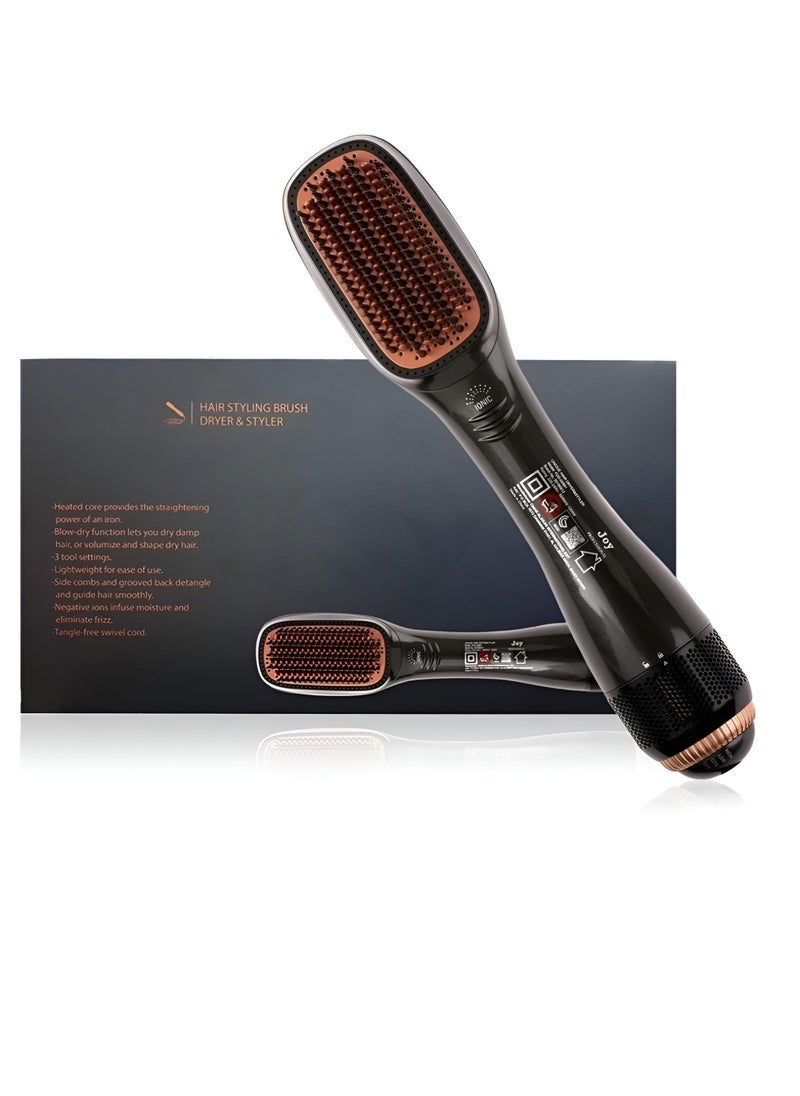 2-in-1 Professional Hair Dryer Brush & Straightening Comb – Hot Air Styling Brush with Negative Ions for Blow Drying, Smoothing, Volumizing & Curling – Fast Heating, Anti-Frizz, Lightweight Electric Styler with Multiple Heat Settings for All Hair Types