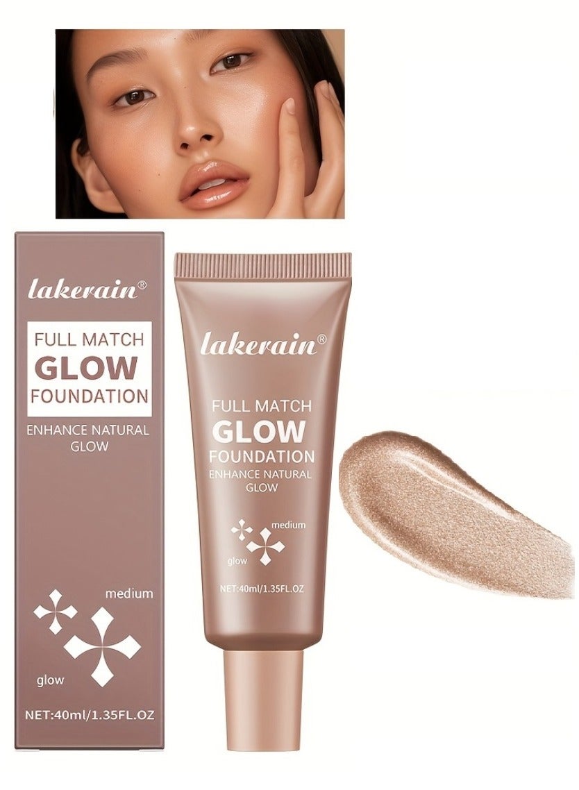 Full Match Glow Foundation Enhance Natural Glow Liquid Foundation Highlighter Makeup for Face and Body Moisturize High Coverage Long Lasting Highlighter Foundation Cream 40ml Medium 03