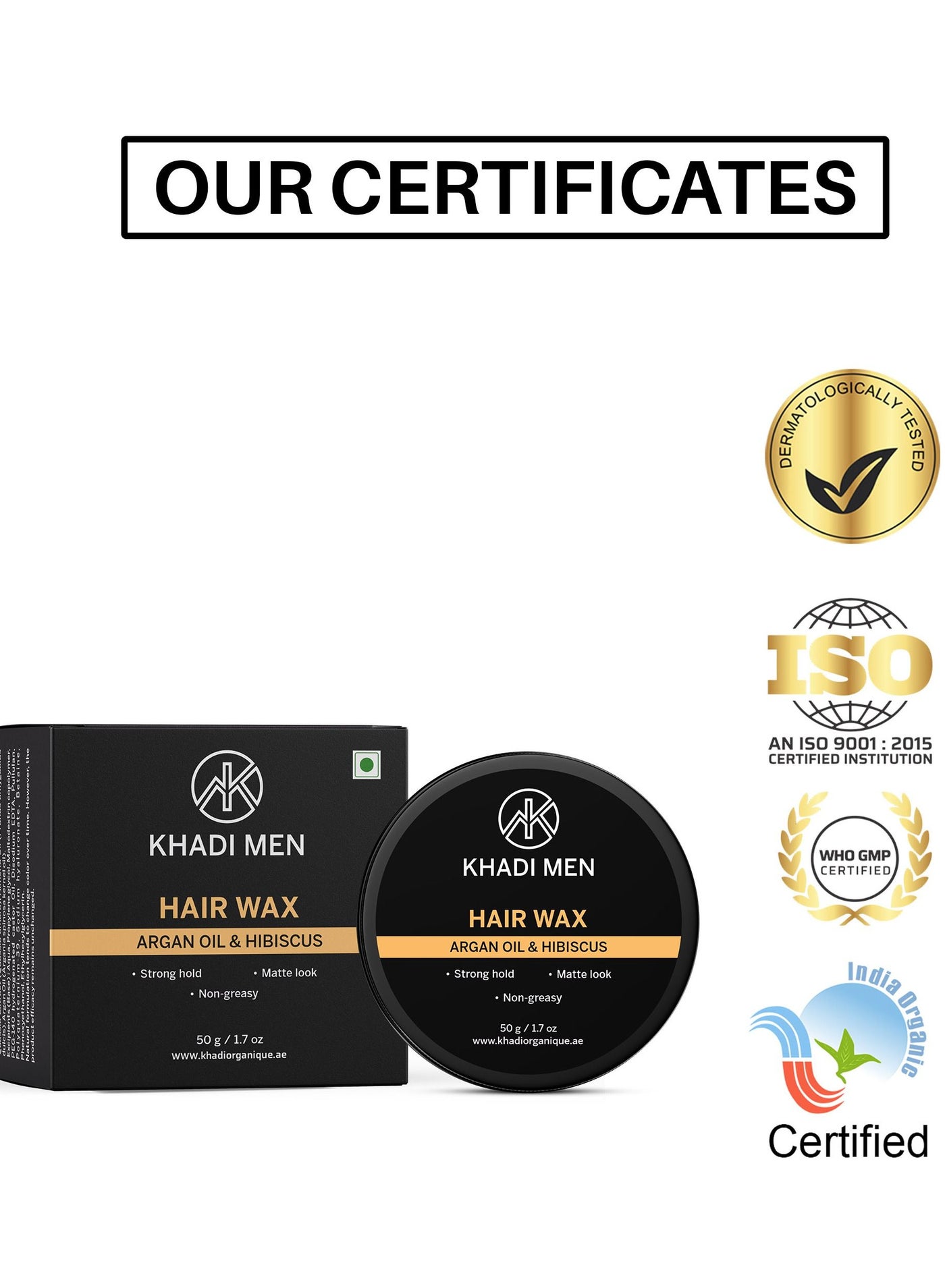 Khadi Men Hair Wax For Men Strong Hold With Argan and Hibiscus - 50GM