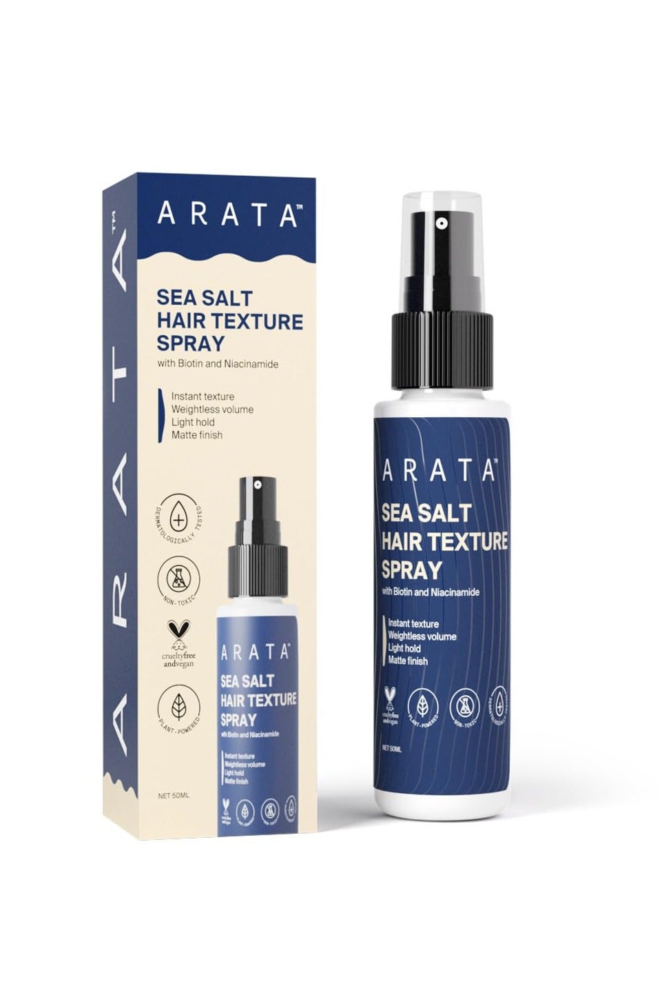 Arata Sea Salt Hair Texture Spray - 50ml | With Niacinamide & Biotin | For Instant Volume, Texture & Beachy Waves | Matte Finish | For Men & Women | Made For All Hair Types