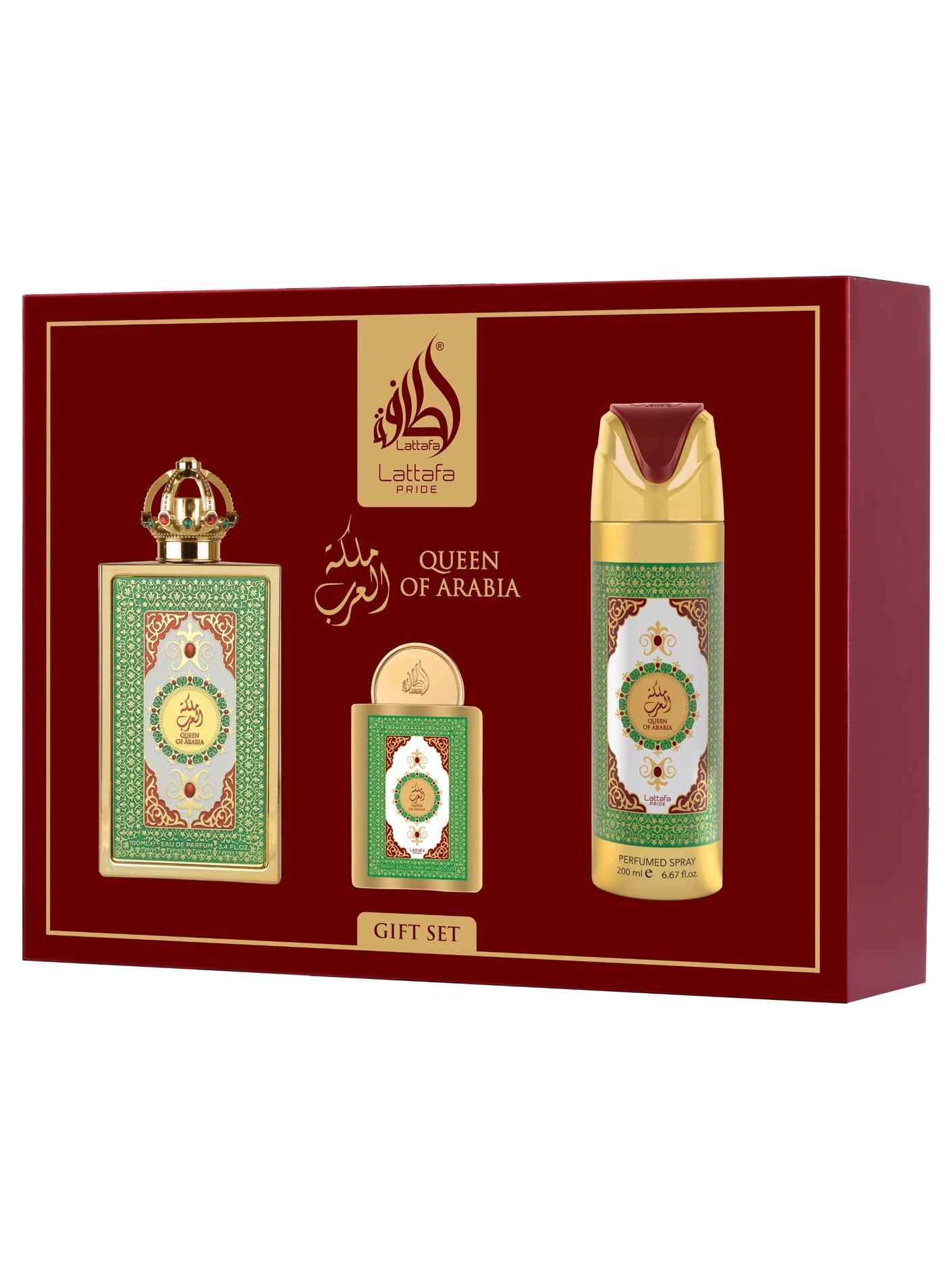 Lattafa Pride 3 Piece Giftset - Queen of Arabia EDP 100 ml + EDP 20 ml + Perfumed Spray 200 ml