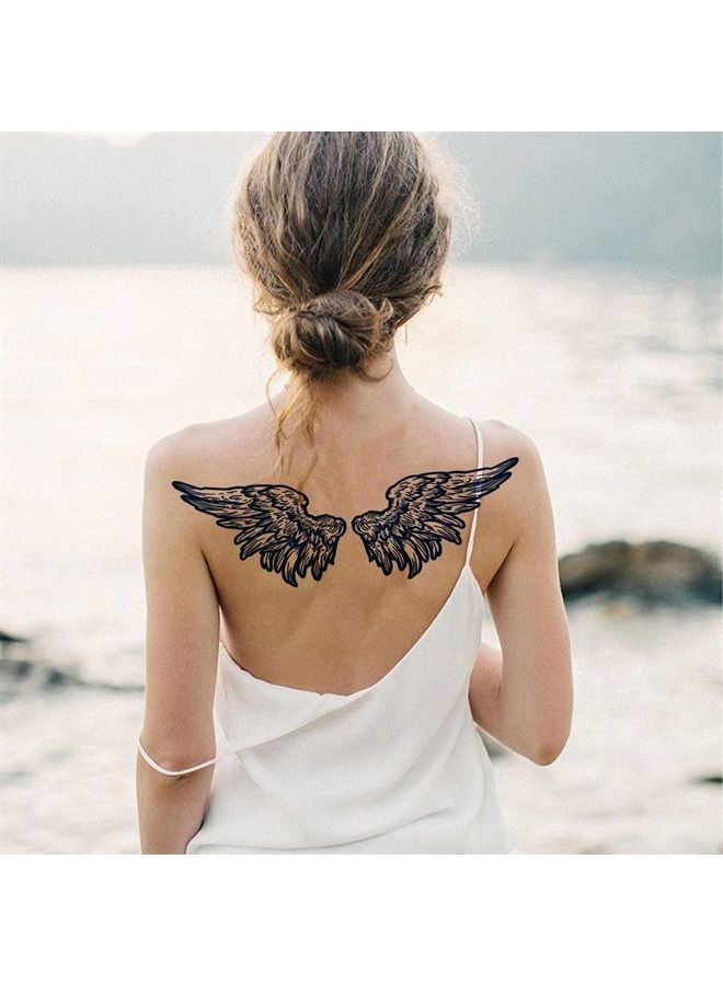 Lasting 1-2 Weeks Large Wing Tattoo Temporary Tattoos Semi Permanent Tattoo Chest Back for Women Men 7 X 4.7 Inch ( 2 Sheets each side)