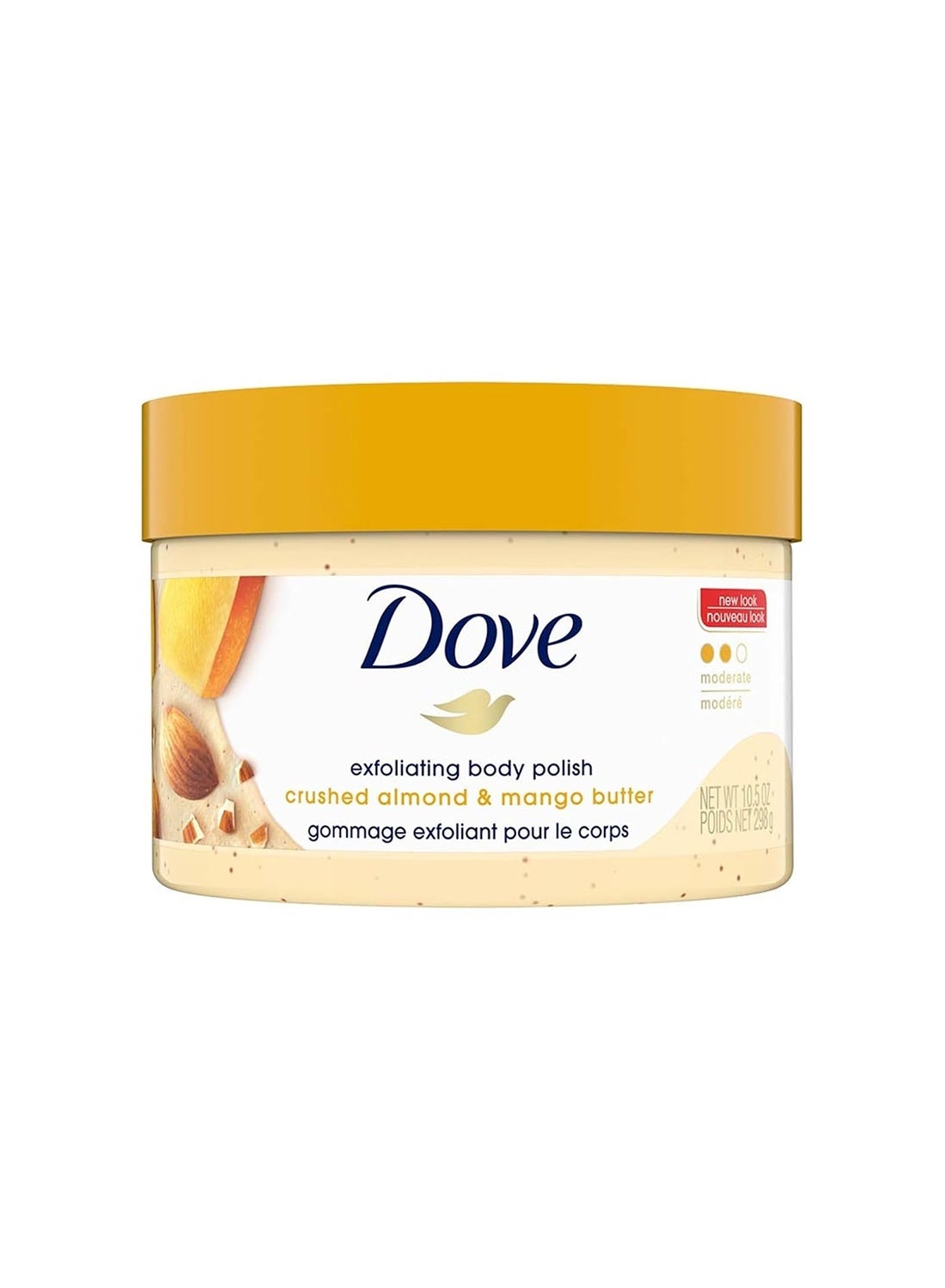 DOVE EXFOLIATING BODY POLISH BODY SCRUB 10.5OZ, 298g,  CRUSHED ALMOND & MANGO BUTTER, For Silky Smooth Skin Body Scrub Exfoliates & Restores Skin's Natural Nutrients