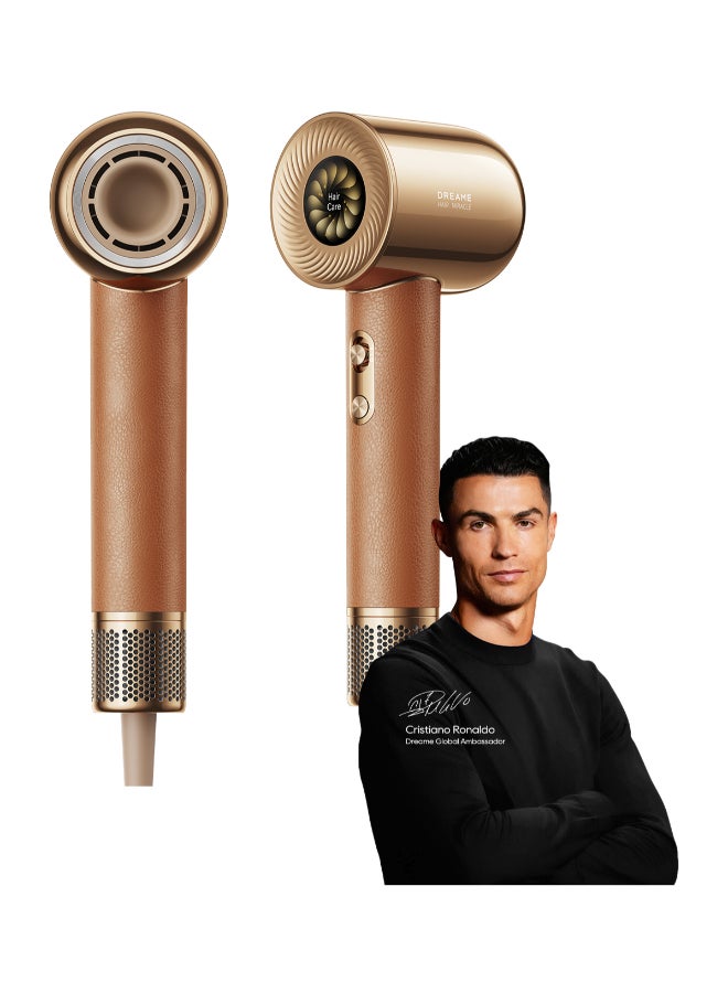 Hair Miracle Hair Dryer, 5 Tips, Quick Dry, 600 Million Negative Ions, 130,000 RPM High Speed Motor, Lightweight, Quiet, Constant Temperature to 57°C, Leather Handle