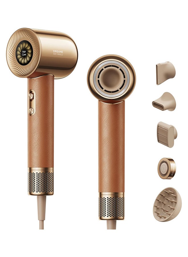 Hair Miracle Hair Dryer, 5 Tips, Quick Dry, 600 Million Negative Ions, 130,000 RPM High Speed Motor, Lightweight, Quiet, Constant Temperature to 57°C, Leather Handle