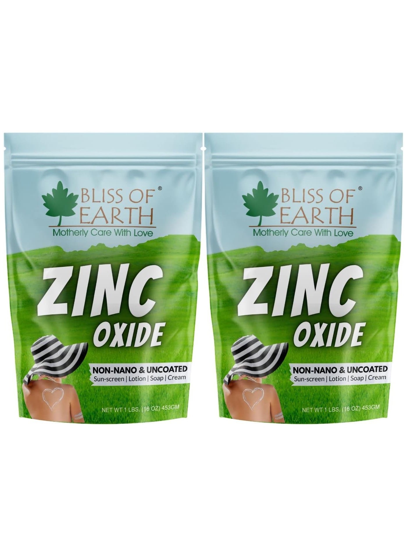 Bliss of Earth 16oz Zinc Oxide Powder Non-Nano & Uncoated for Skin, Face, Cosmetic & DIY Product 453Gm Pack of 2