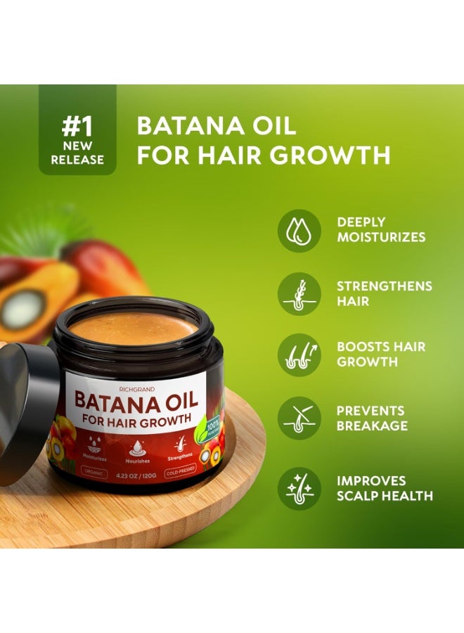 Batana Oil for Hair Growth - 100% Raw & Organic Unrefined Batana Oil - Cold Pressed Hair Mask for Scalp Health, Thicker Hair & Split Ends Repair - Natural & Pure (4.23 oz)