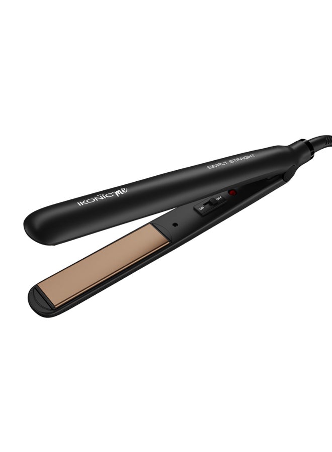 Ikonic Simply Straight Hair Straightener Balck Super Slim 1" Rose Gold Plates Quick Heat-Up Auto Heat Control Compact Design Suitable for All Hair Types