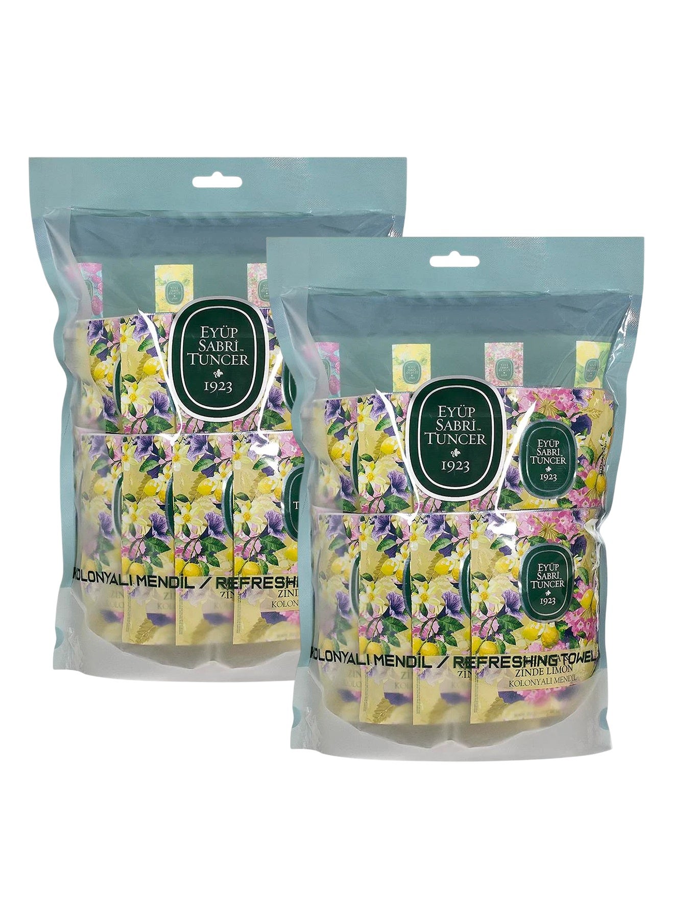2-Pieces Wet Wipes - Verbena & Zinde Lemon Cologne Towel 50 Pieces (Large Size)