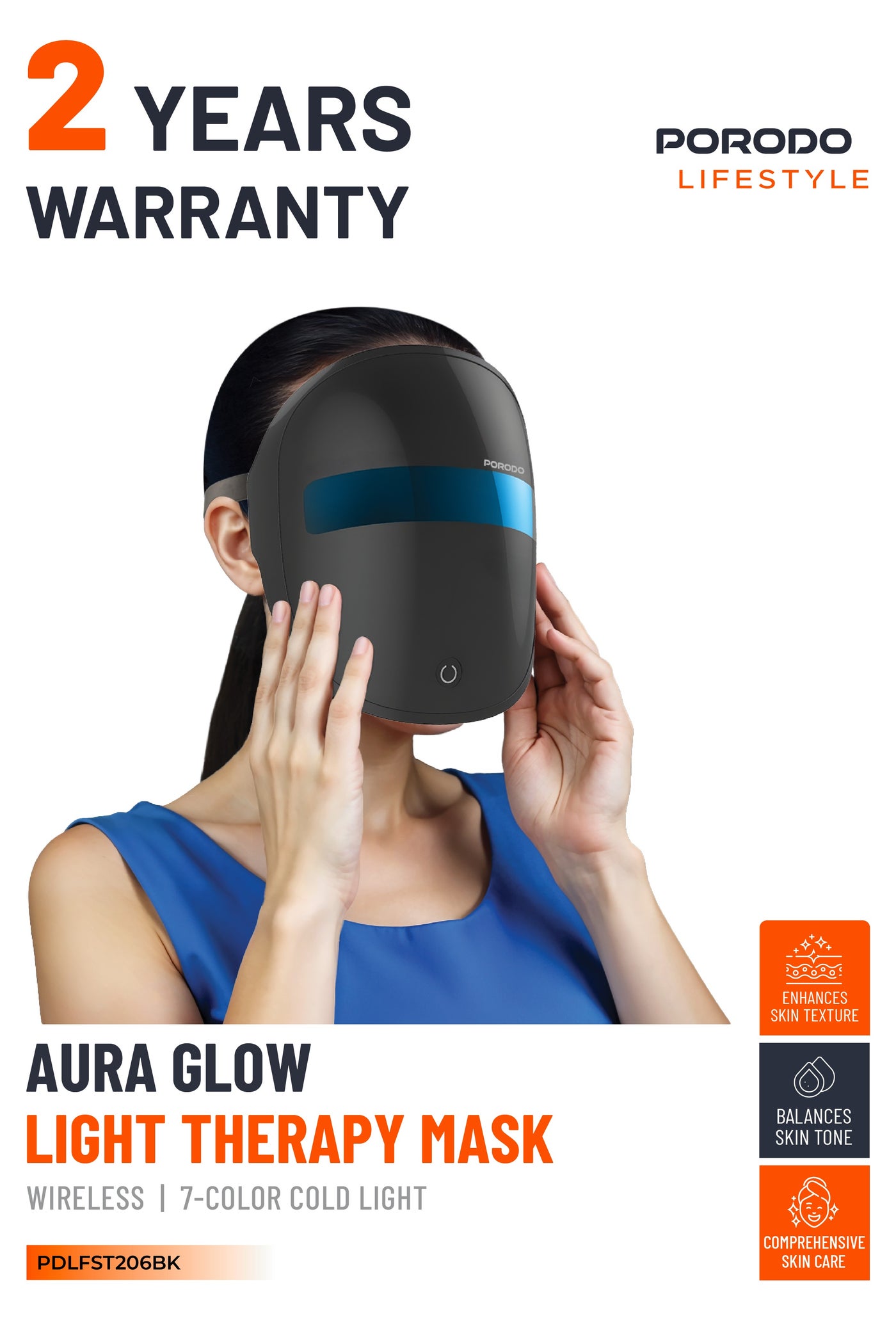 Aura Glow Light Therapy Mask Wireless with 7-Color Cold Light / Facial Care Mask / Removal Anti-Aging Skin / Facial Care Beauty / Professional LED Ultra-Light Mask - Black
