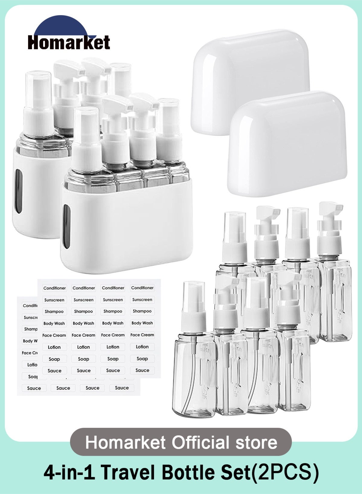 8 Pack Travel Bottles Set for Toiletries: TSA Approved Toiletry Containers, 50ml/2oz Leak Proof Travel Size Accessories with Label and Storage Box, Perfect for Business or Personal Travel Use