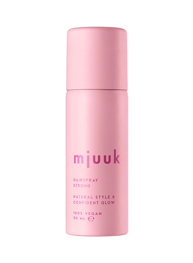 Strong Hold Travel Size Hairspray Frizz Control Fast Drying Long Lasting Style On the Go | 100 Percent | Vegan 50ml