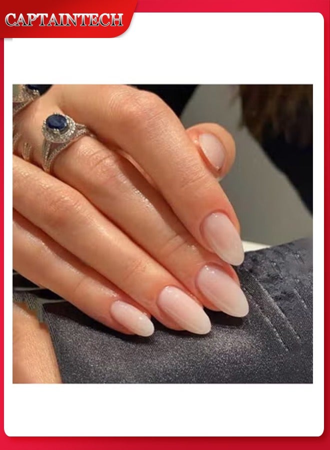 Press On Nails Medium Almond Solid Color Gradient Glossy 24pcs Press On Nails Medium Natural French Manicure, Fake Acrylic Nails With Glue Kit