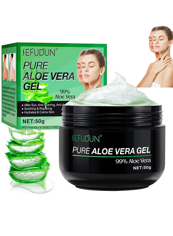 99.9% Organic Aloe Vera Gel For Face, Hair, Sunburn Relief, Pure Aloe Vera Soothing Gel For Skin Care, Acne, After Sun Repair, After Shave, No Sticky Residue, Moisturizing Quick Absorbing