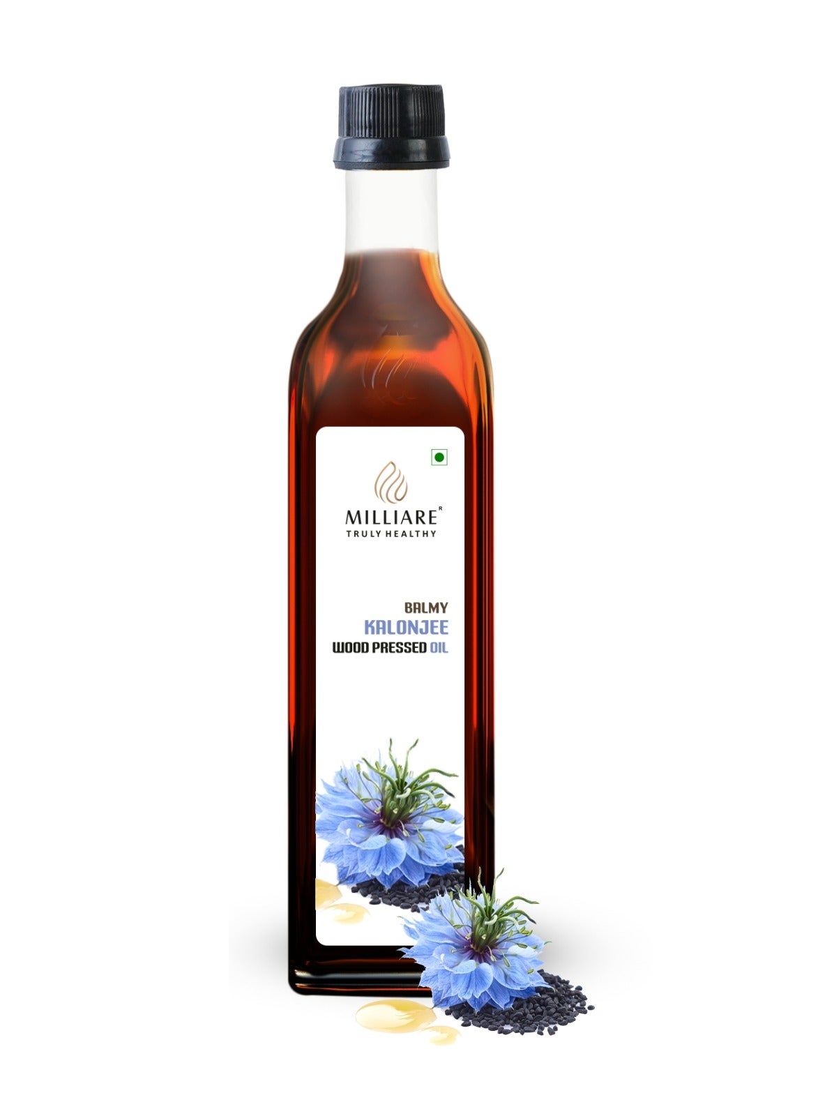Milliare  Natural Kalonji (Black Seed) Oil Wood Pressed Oil - 100% Pure  Best for Body, Skin & Hair | Natural Kalonji (Black Seed) Oil | Pure Organic Essential Oil | 250 ml | Non Preservative Oil