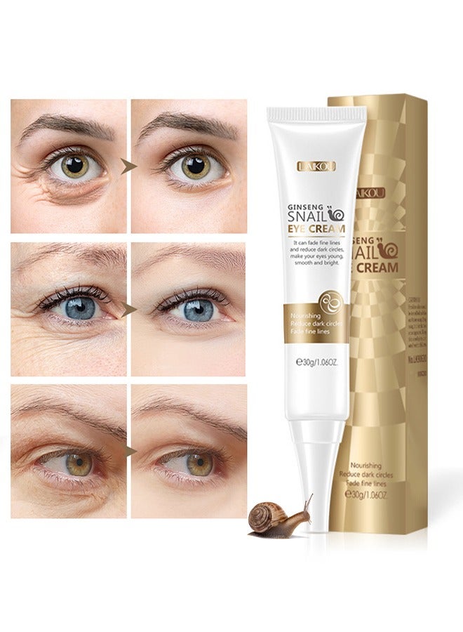Ginseng Snail Eye Cream,Remove Dark Circle Anti-Aging Repair Eye Serum,Hydrating and Moisturising Effect Care for Skin Blooming Eyes Tight Firmer Gently Cleans Removes Dirt Oil 30g