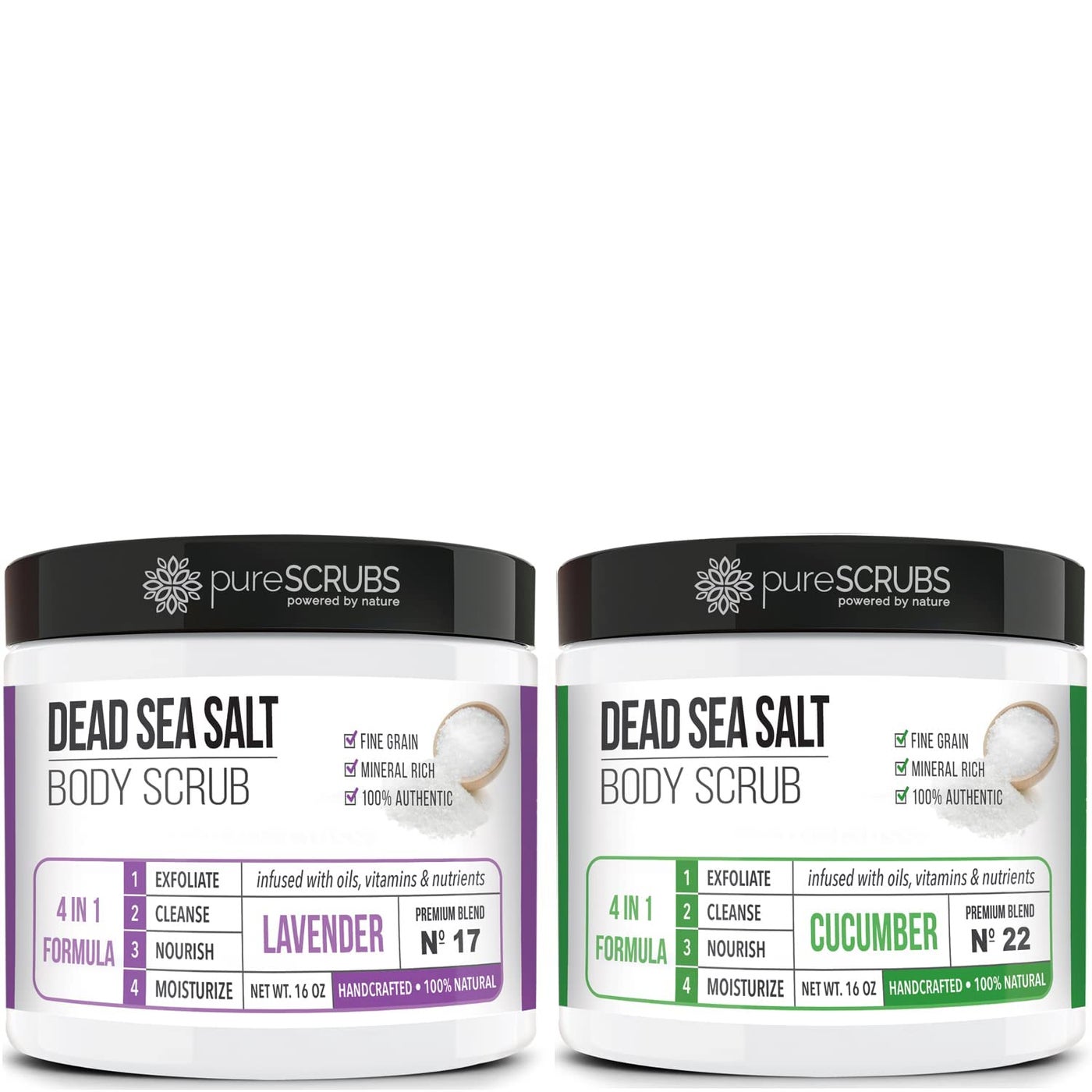 pureSCRUBS Lavender Dead Sea Salt Scrub + Cucumber Body Scrub