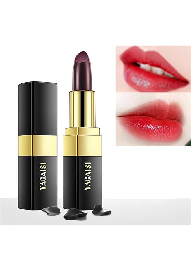 Black Color Changing Magic Lipstick,Natural Lip Stain Gloss Moisturizing Long Lasting Lip Balm Labiales Magicos Nutritious Lipstick For Women(Black Rose Changing Red)