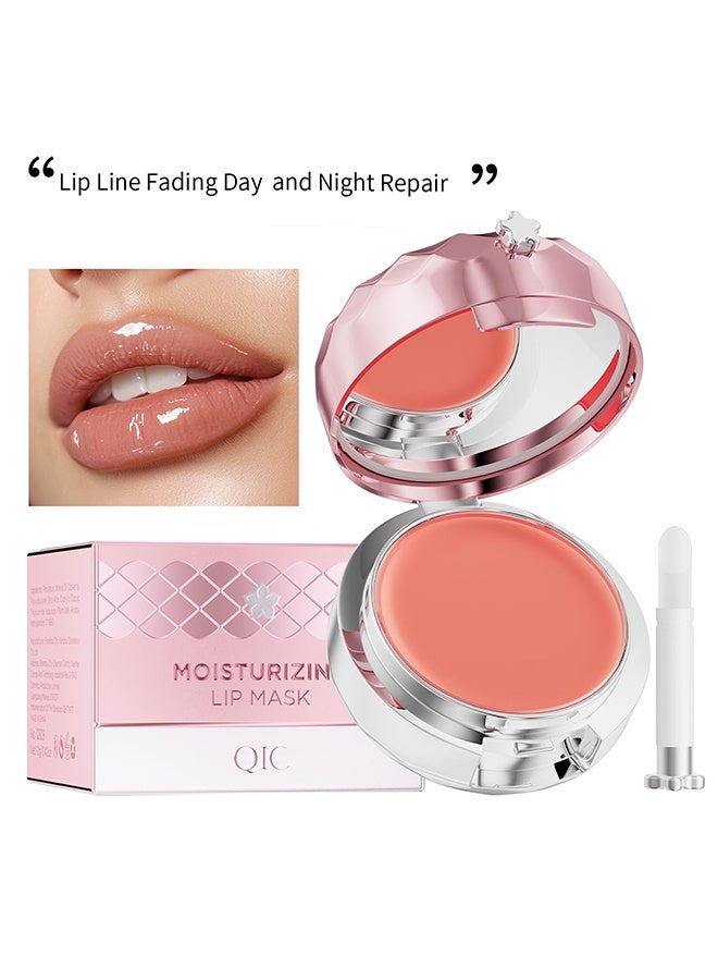 Moisturizing Lip Mask，Lip Sleeping Mask Lip Mask with Brush and Mirror for Day & Night Repair, Reduce Lip Lines & Wrinkles, Soft Smooth Hydrating Rich Texture Lips Sleep Mask 12g