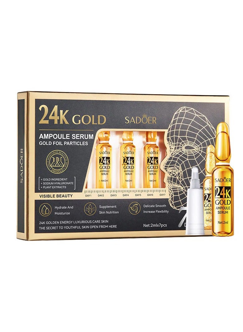 SADOER 24K GOLD Ampoule SERUM 2ml*7 Vial Reveal Smooth Clear Skin Look Youthful Helps Reduce Wrinkles