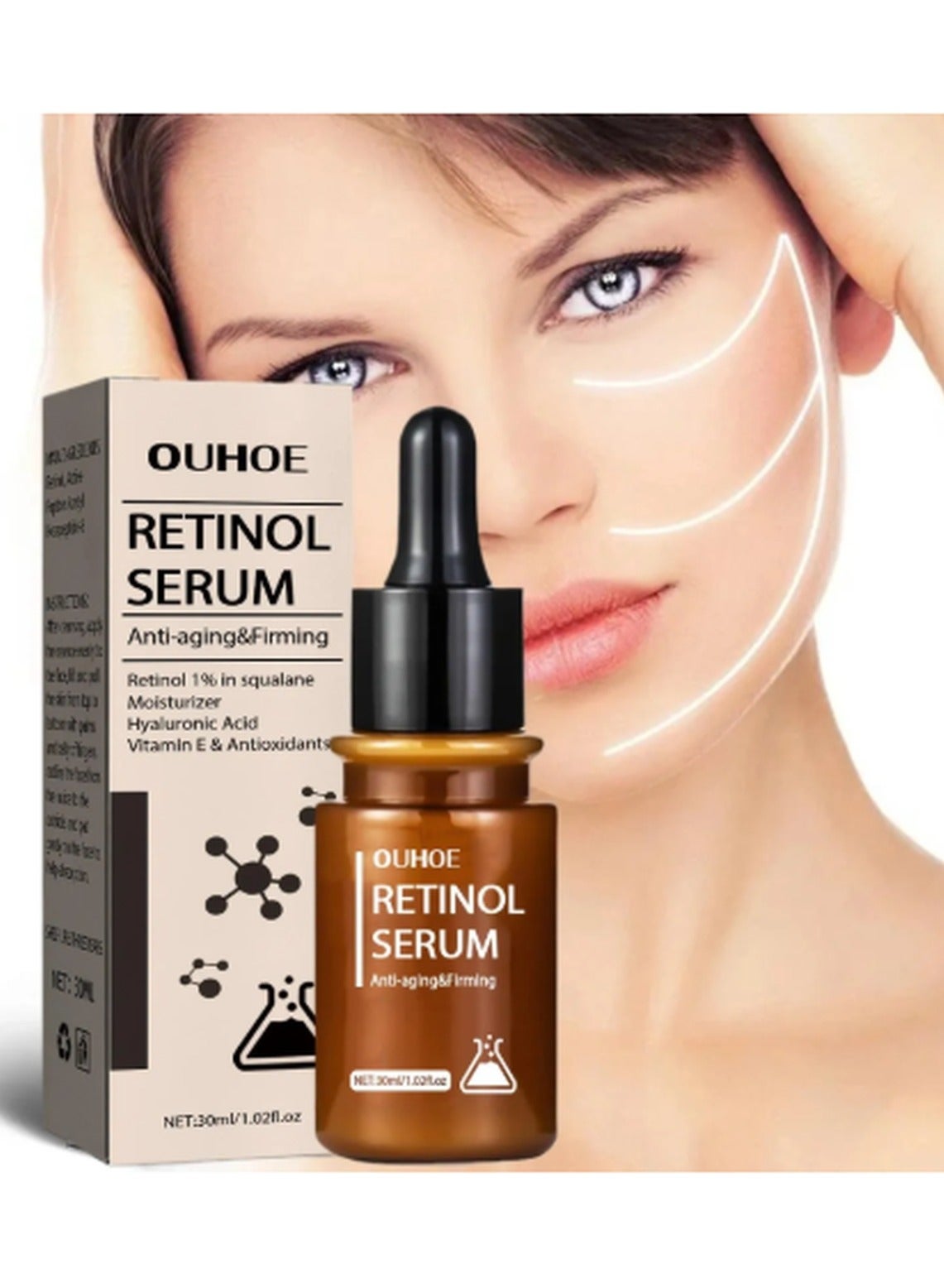 Anti Aging & Firming Retinol Serum, Vitamin E & Antioxidants Hyaluronic Acid Anti-Aging Serum, Reduces Wrinkles, Fine Lines, Age Spots, Sun Spots, Anti Wrinkle Facial Serum 30ml