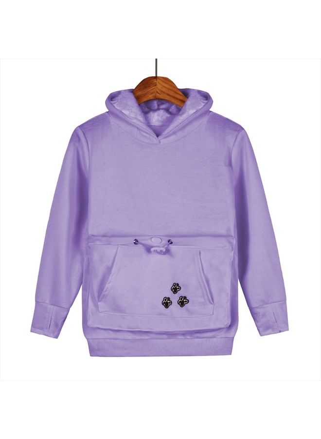 Boys Girls Hoodies - Pet Holder Kitten Puppy Carriers Pullover Long Sleeve Cat Ear Sweatshirt with Removable Inner Pouch Lavender 12-13 Years