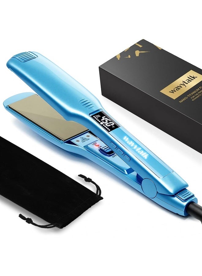 Hair Straightener, 1.75 Inch Wide Titanium Flat Iron for Hair, Professional Hair Straightener with Adjustable Temp(170 ℉-450℉), Fast Heat Up Dual Voltage Flat Iron(Blue)