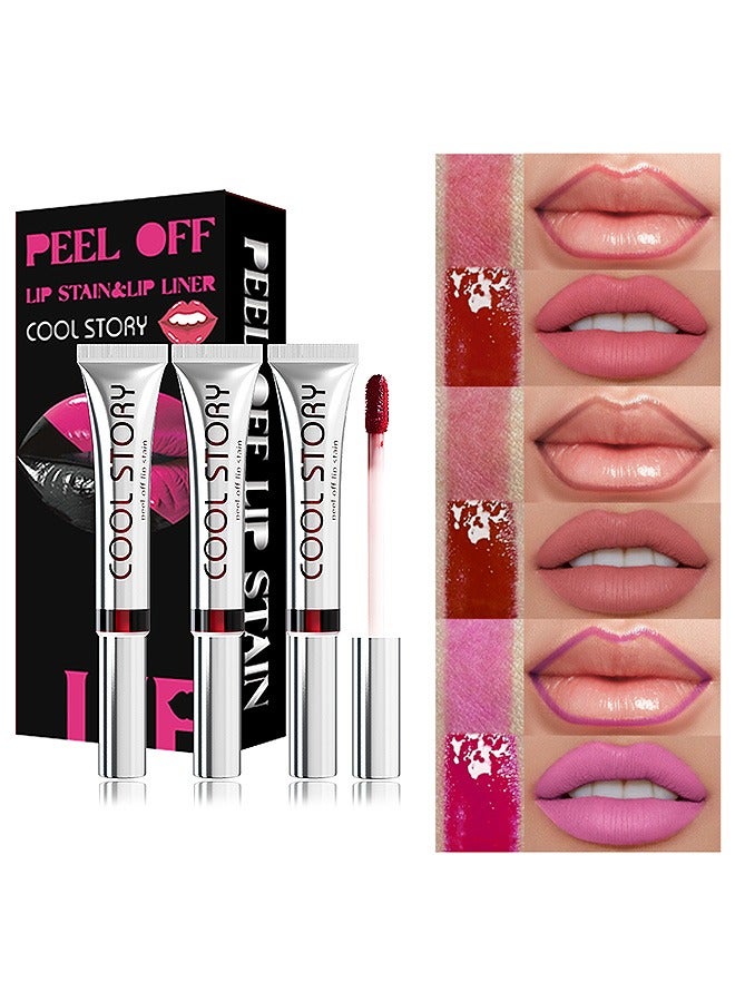 3 Pcs Peel Off Lip Liner Set, Long Lasting Waterproof and Transfer Proof Nude Lip Tint, Nude Matte Lip Contour for Women