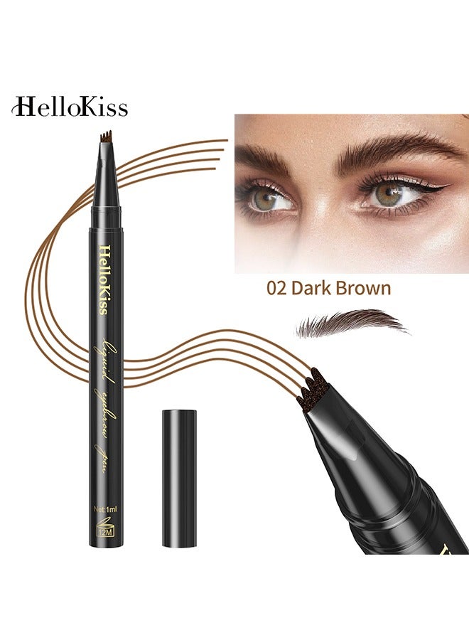 Waterproof lasting 4-Tip Liquid Eyebrow Pen-Eyebrow Pencil with a Micro-Fork Tip Applicator Creates Natural Looking Brows Effortlessly and Stays on All Day - Dark Brown #02
