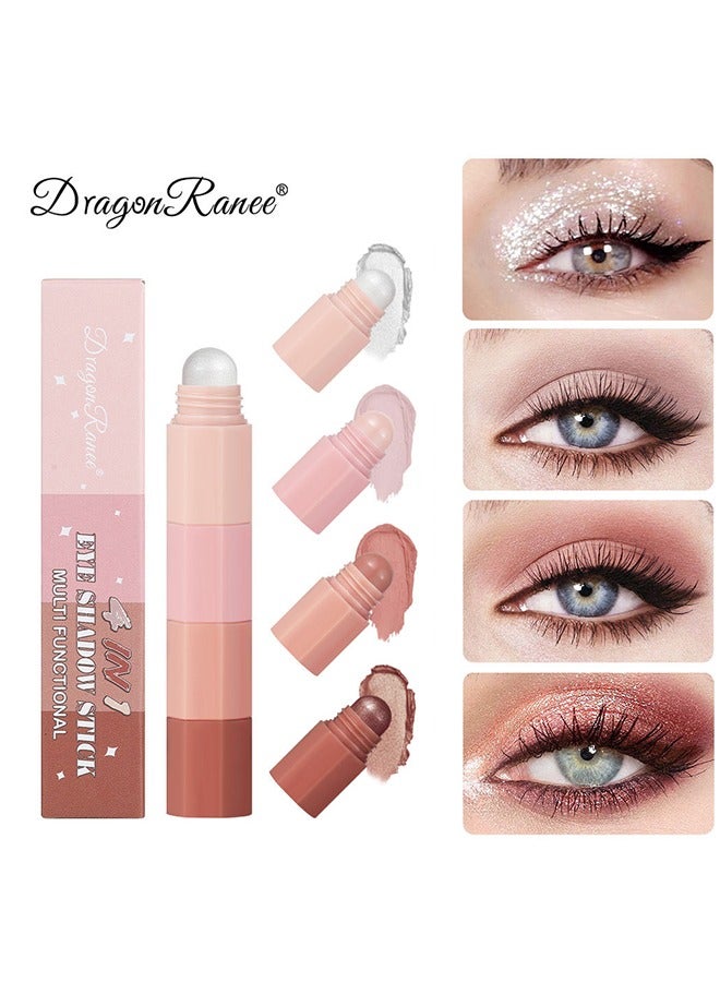 Eye Shadow Stick-Multi Functional 4 Colors Shadow Stick and Highlighter Makeup 4 in 1 Long Lasting Eyeshadow Pencil (#A)