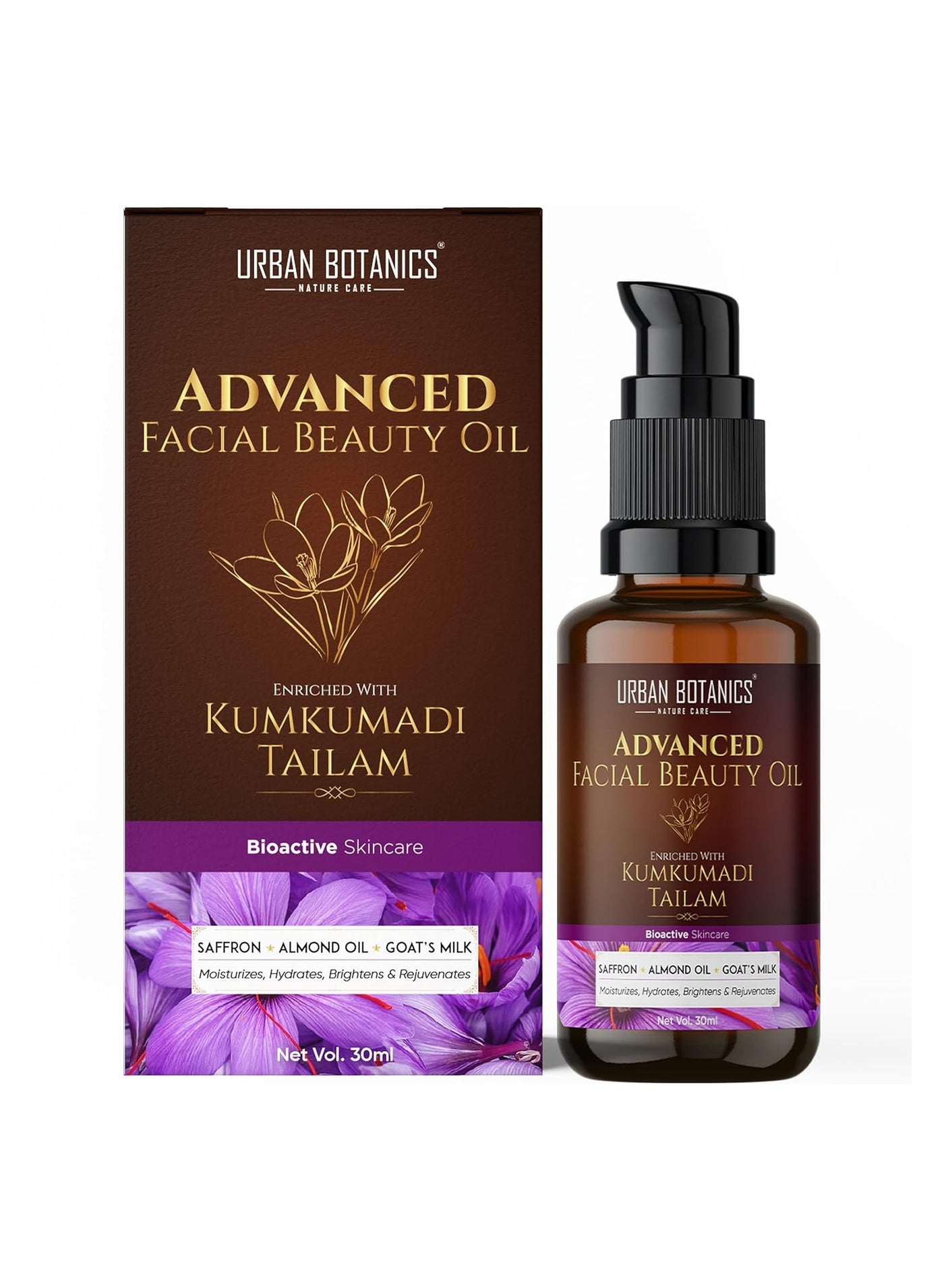 UrbanBotanics Kumkumadi Tailam for Skin | Kumkumadi Oil for Face Wrinkles, Fine Lines, Pigmentation - Men & Women, 30ml