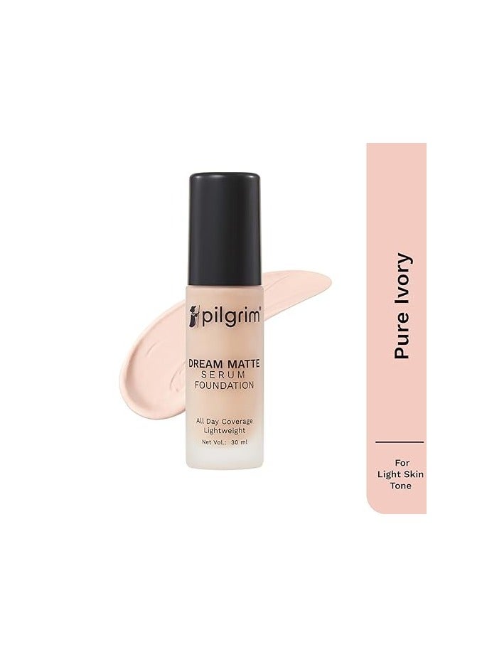Pilgrim Pure Ivory Serum Liquid Foundation, Matte & Poreless, 30 ml | Foundation for face make up infused with Vit C, Hyaluronic Acid & Bamboo Extract |Water-Resistant,All Day Coverage |All Skin Types
