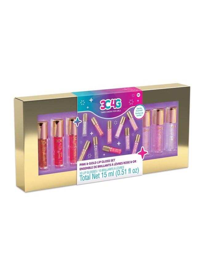 Pink and Gold Lip Gloss Set 10 Pack - Kids Lip Gloss for Girls & Teens - Vanilla Flavored Hydrating Lip Gloss Set - Colors Include Pink, Purple, Nude & More! - Ages 8+ by Make It Real