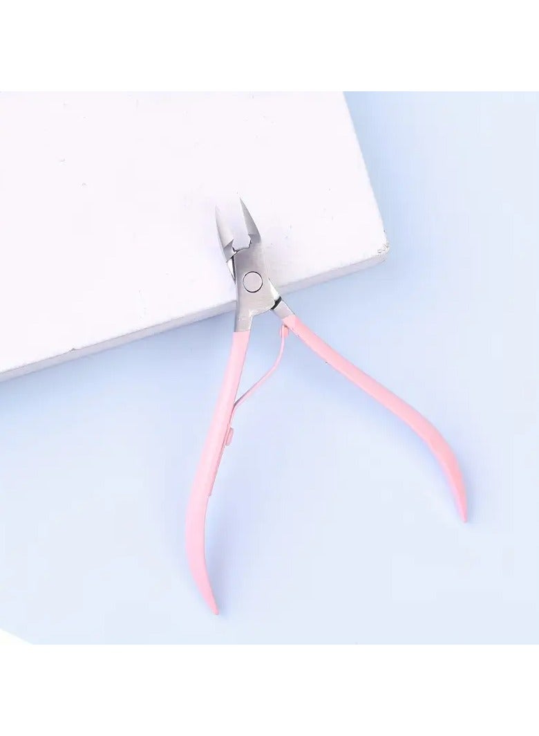 Precision Stainless Steel Cuticle Nippers - Pink, Professional Manicure & Pedicure Tool for Dead Skin Removal and Ingrown Toenail Correction