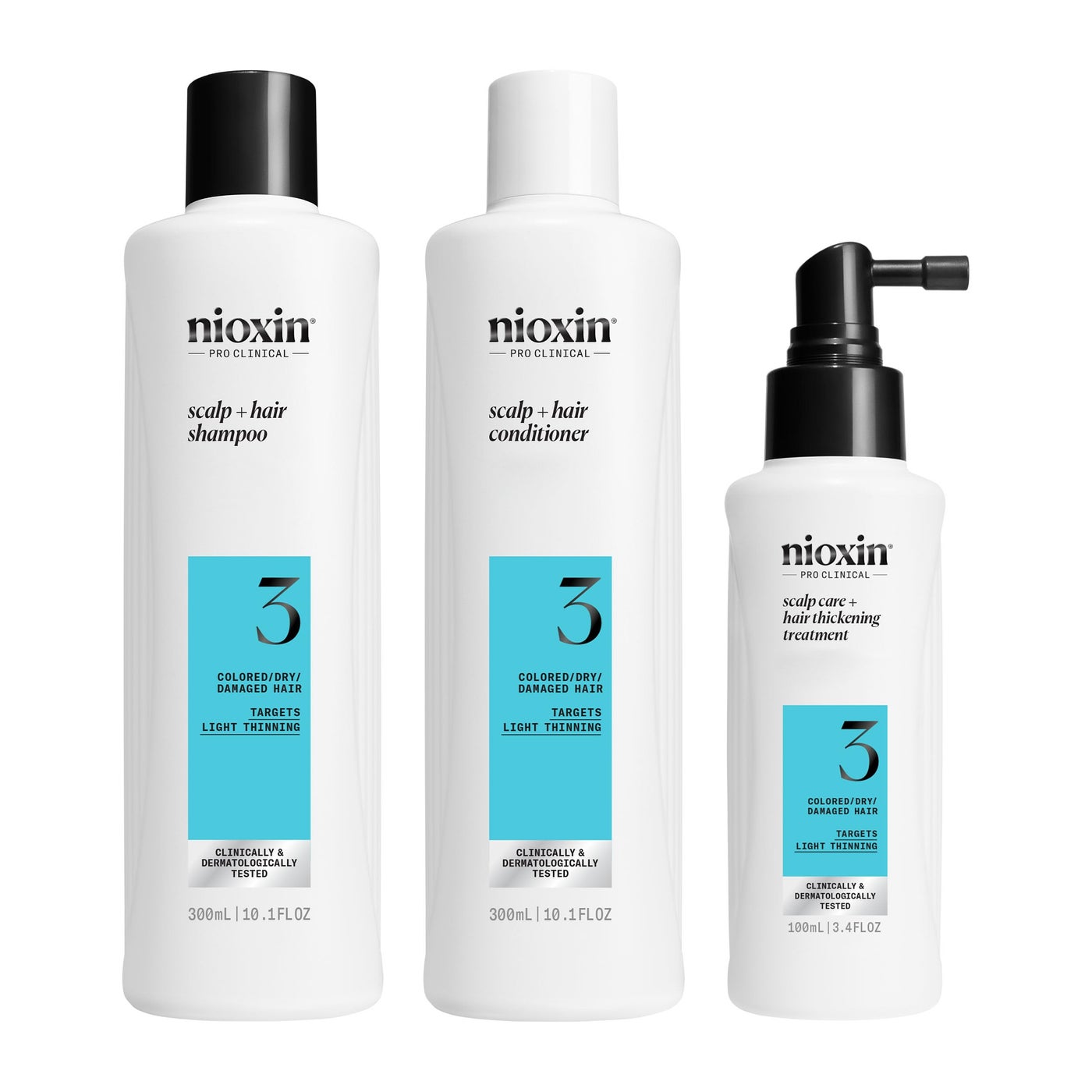 NIOXIN Scalp + Hair Thickening System 3 | For Colored or Damaged Hair with Light Thinning | With Niacinamide and Biotin | Full Size| 3 Month Supply